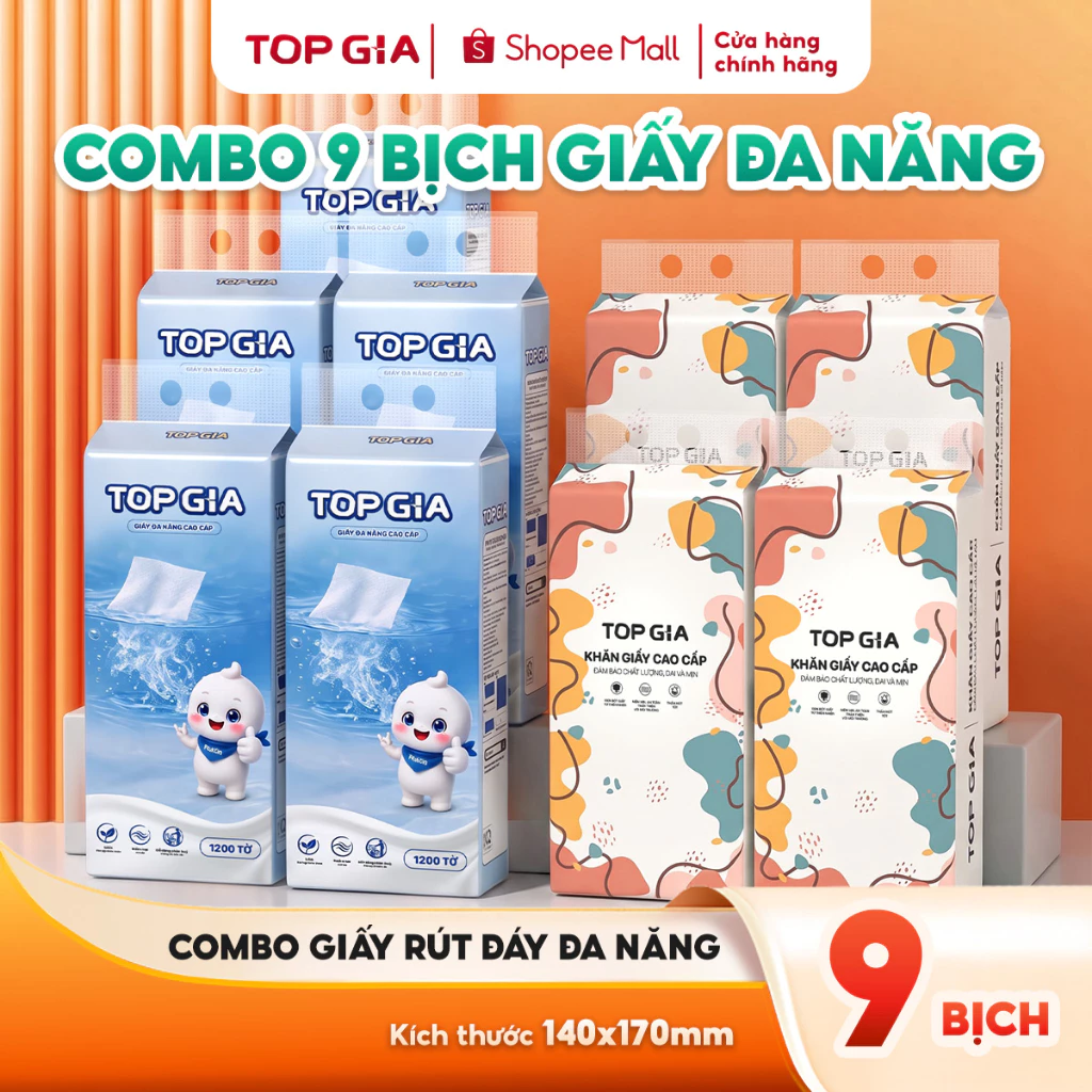 [COMBO 9 BỊCH CỠ ĐẠI] Mua 5 Bịch Rút Đáy Melto TẶNG 4 bịch Giấy Rút Đáy Đa Sắc Đa Năng Cao Cấp TOPGIA 1280 Tờ
