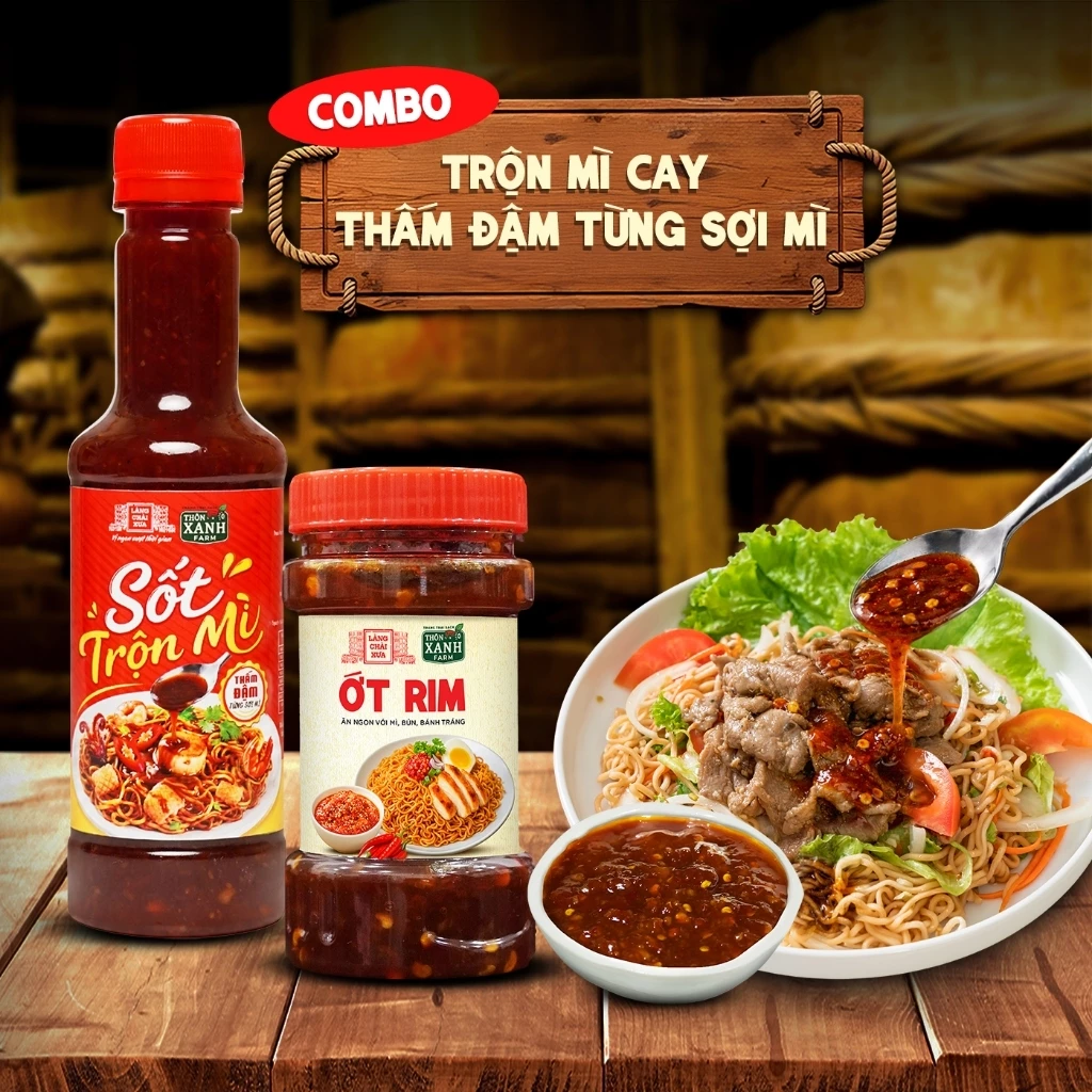 Combo 2 món gồm Sốt trộn mì 300g và Ớt Rim 140g Làng Chài Xưa - Nguyên liệu tươi ngon đặc biệt