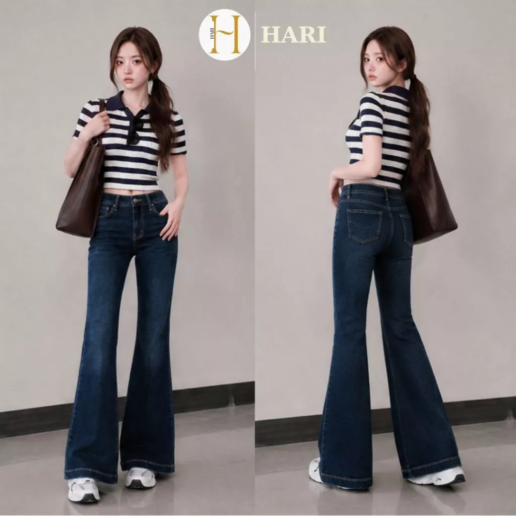 Quần Jean Nữ Lưng Cực Thấp Ống Suông Loe 096 Hari