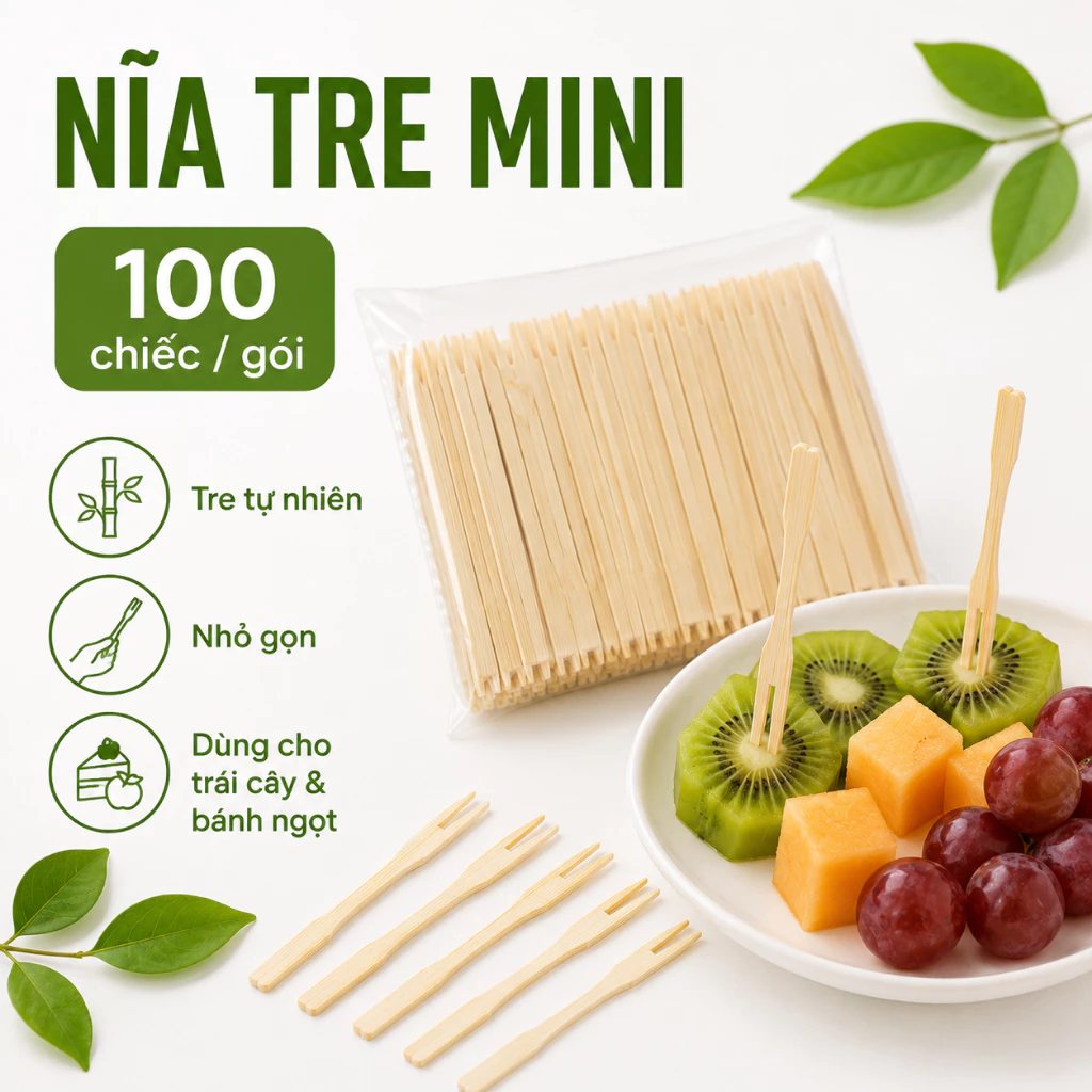 🏵️🏵️ 100 cái Nĩa gỗ nhỏ Nĩa trái cây Thanh tre Tre trái cây Thanh bánh Snack Fork Nĩa tre dùng một lần Nĩa gỗ