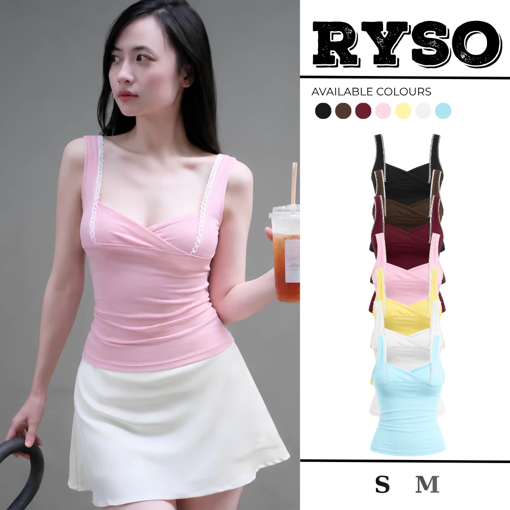 Áo Tank Top Hai Dây Bản Vừa Phối Ren Cổ V Chéo Tôn Dáng Chất Borip Cotton Mịn Co Giãn 2S15 RYSO