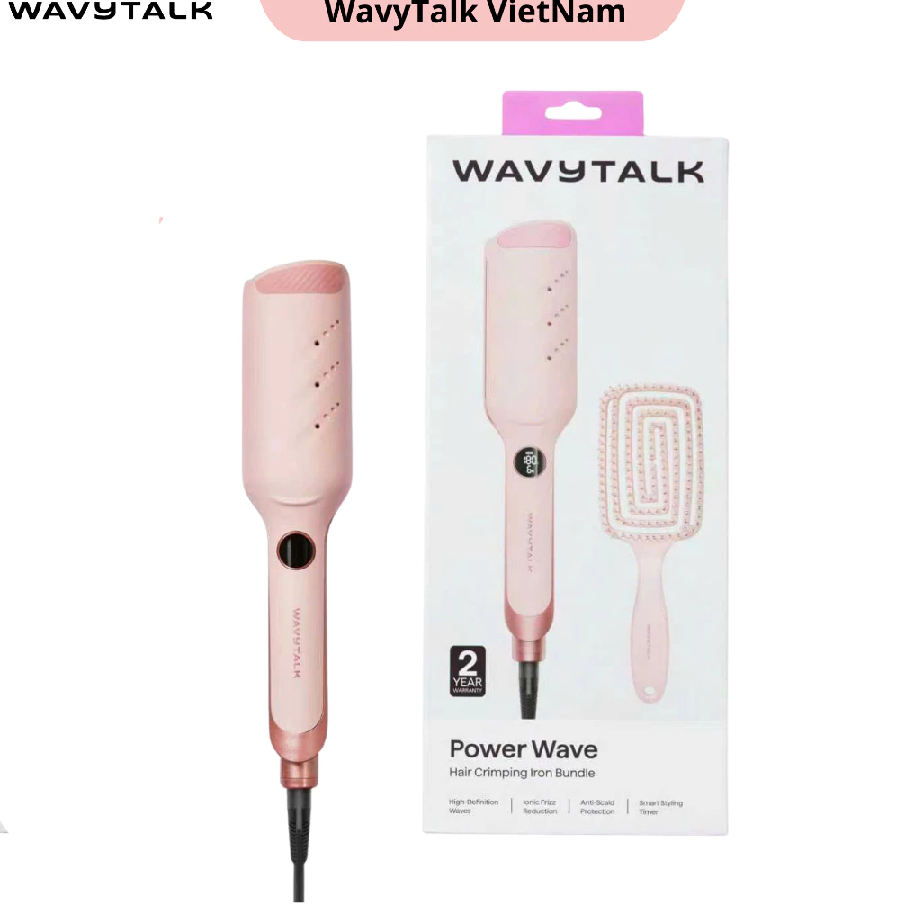 Máy uốn tóc xoăn sóng nước hippie WavyTalk Power Wave với 8 mức nhiệt, Ion âm kép, Giảm xơ rối, Giữ nếp lâu