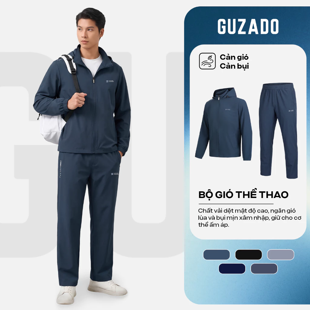 Bộ Áo Khoác Gió Nam GUZADO Active Sport Co Giãn Nhẹ, Chắn Gió, Chống Bụi, Form Trẻ Trung GBG01-GCBG26W001