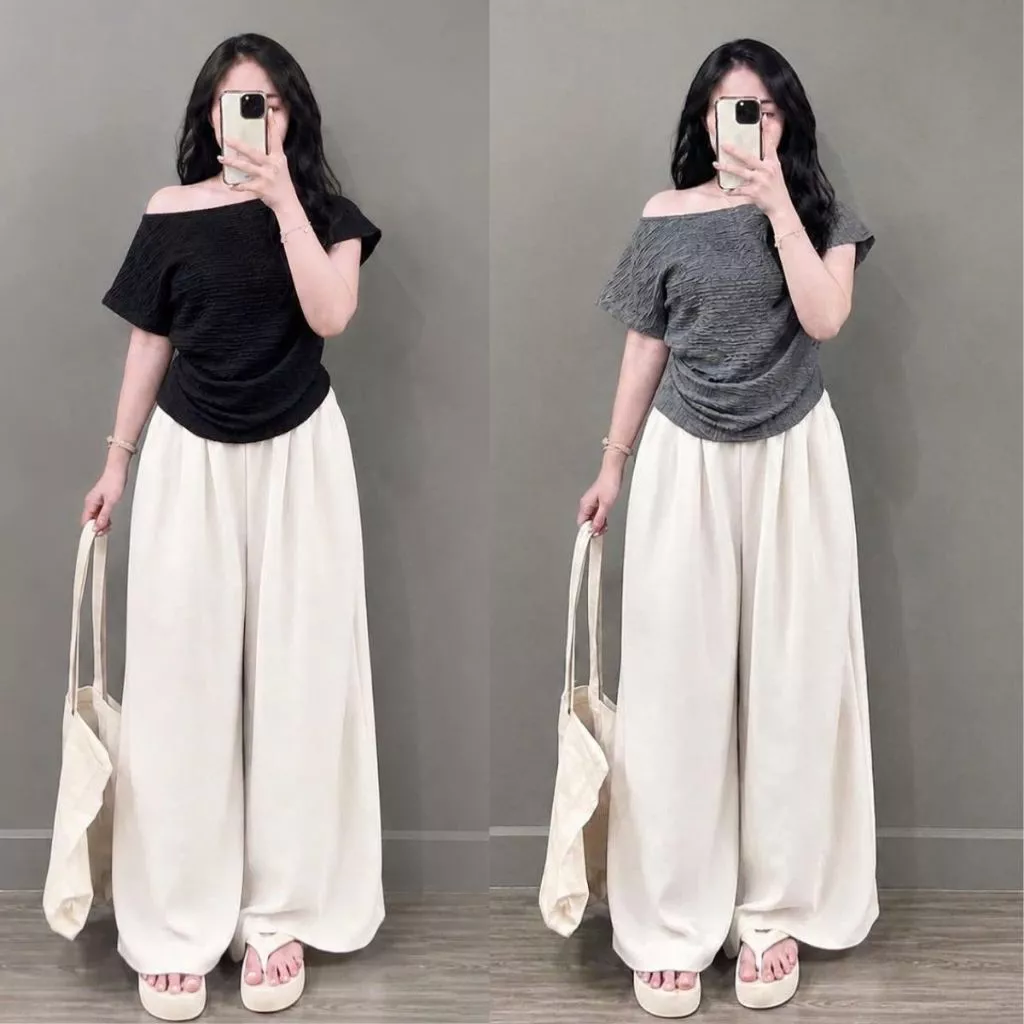 Sét áo kiểu thời phối quần ống suông nữ Bigsize, chất áo vải xốp nhật mềm mại tôn dáng,có thông hơi thoáng mát-A267+Q564