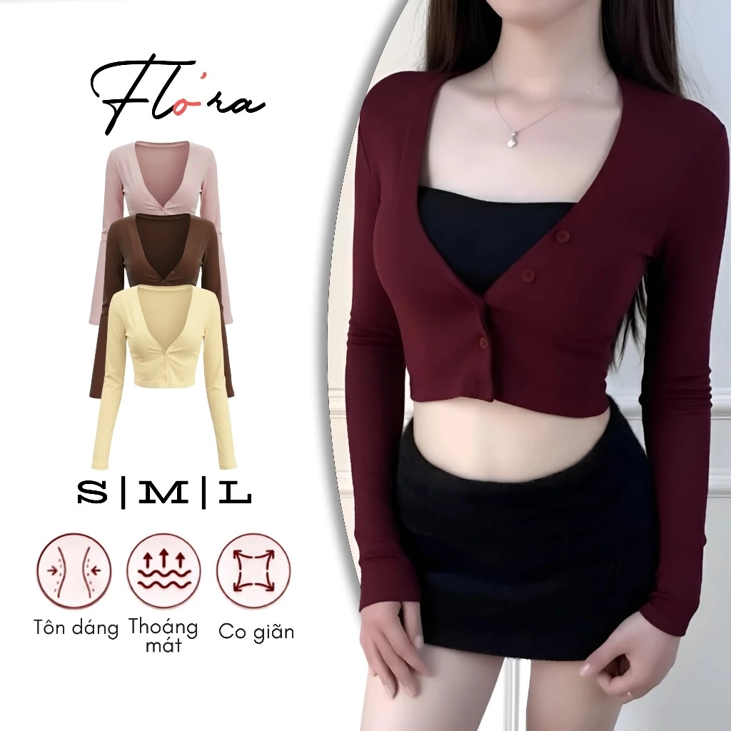 Áo CARDIGAN DÁNG NGĂN 4 CÚC Ôm Body Thun Borip Lụa CAR06, Áo Khoác Choàng Nữ Mềm Mịn Chiết Eo Flo'ra