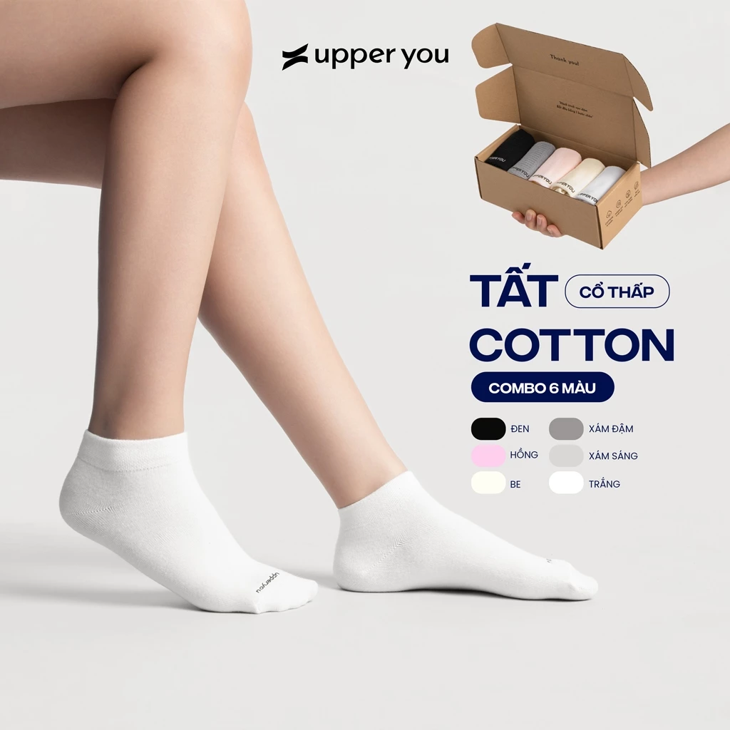 [TẶNG QUÀ ĐƠN 169K] [Combo 5] Tất Vớ Cotton Nữ UPPER YOU Cổ Ngắn Êm Ái Dày Dặn Thoáng Khí Khử Mùi Extra Soft -  BSF2001