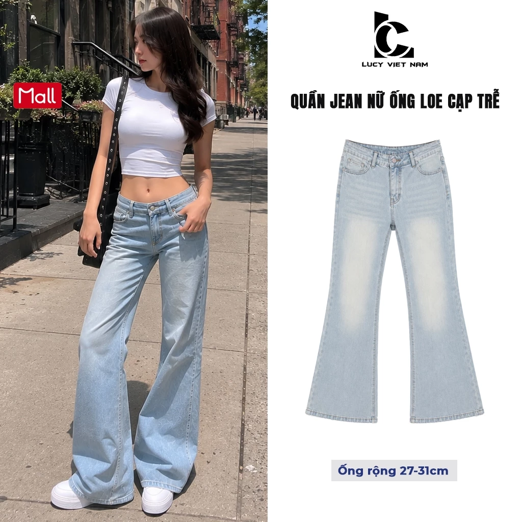 Quần Jean Nữ Cạp Trễ Ống Loe Form Rộng Không Co Giãn Flare Jeans Low Rise Denim AVO AVOCADO