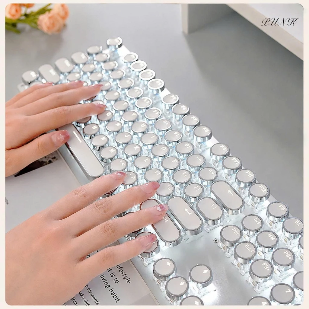 Bàn Phím Cơ FIGHTER Nút Tròn 104 Phím - Led Trắng - Trục Cơ Siêu Bền, Thiết Kế Công Thái Học