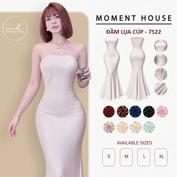 ĐẦM CÚP NGỰC - 7522 I Đầm lụa cúp tô châu cao cấp dáng dài có khóa kéo, v1 có chun co giãn chống tuột