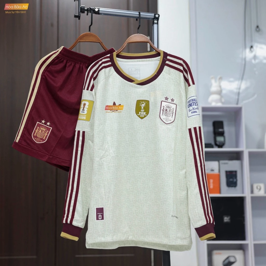 Dài tay 2026/27 - Bộ Quần Áo Bóng Đá Đội Tuyển Tây Ban Nha dài tay Sân Khách WC 2026 - Vải Polyester Gai Thái Cao Cấp