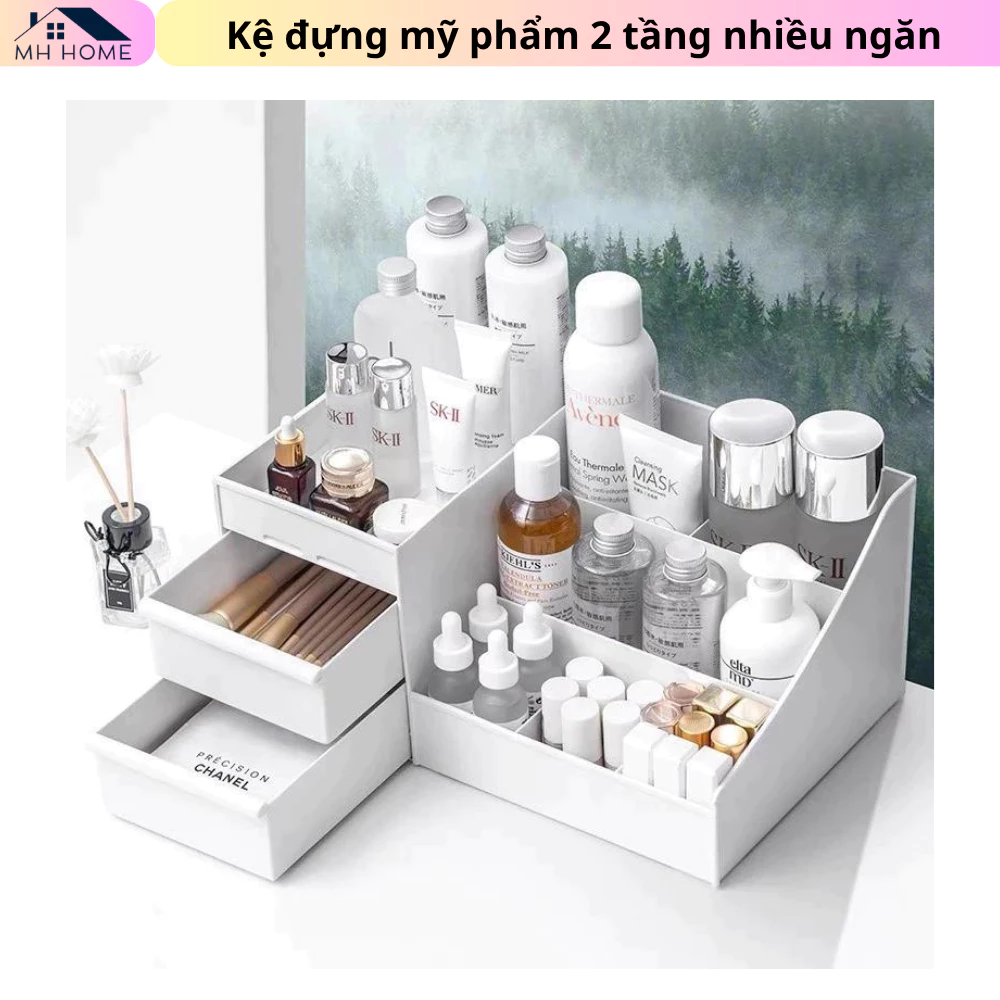 [Trắng Đẹp Loại 1] Kệ Đựng Mỹ Phẩm 2 Tầng Nhiều Ngăn Kệ Đựng Đồ Để Bàn Đa Năng Hộp Đựng Đồ Dùng Học Tập Tiện Lợi