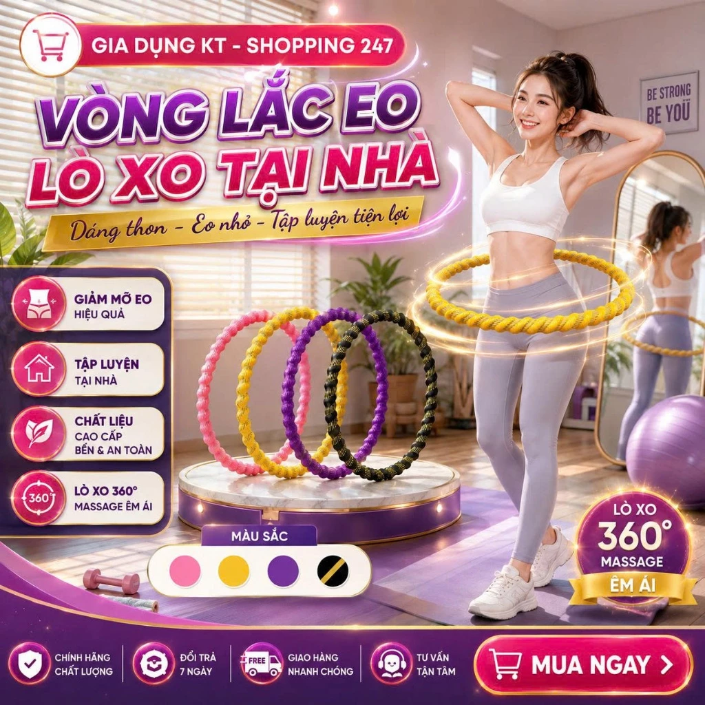 Lắc Vòng Eo Lò Xo Bọc Vải Cao Cấp, Không Kẹp Da, Êm Ái Giúp Hỗ Trợ Giảm Mỡ Eo Hiệu Quả Tại Nhà