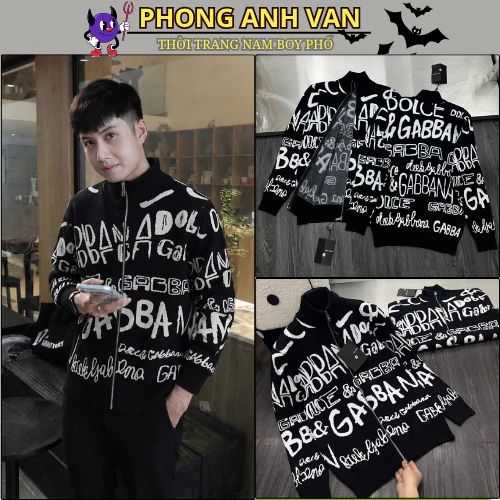 Áo Khoác Len Nam Đonche Dệt Chữ Chất Len Cao Cấp - Áo Cardigan Nam Nữ Len Pha Sợi Dệt Dày Dặn