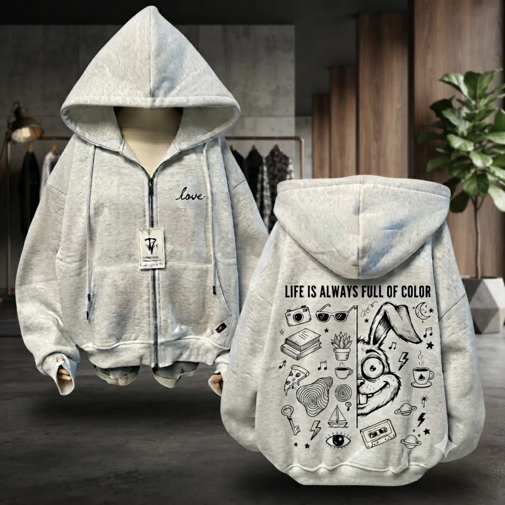 Áo Khoác Hoodie Form BOXY Thỏ Ngố Basic hình in 5D  Nam Nữ Nỉ Bông In NổiThời trang Unisex