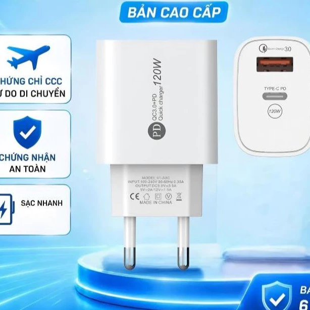 Củ Sạc Nhanh 120W Hỗ Trợ PD/Type-C, Sạc Nhanh, Ổn Định, Bảo Vệ Thiết Bị Quá Tải, Bền Bỉ,Tương Thích Mọi Dòng Điện Thoại