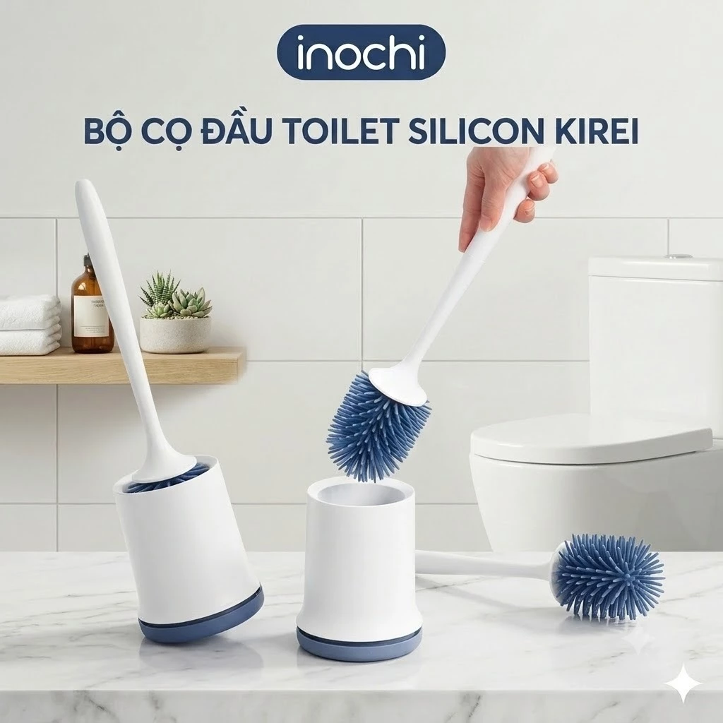 Chổi cọ toilet đầu silicon Kirei, Cọ Vệ Sinh Bồn Cầu, Cọ Chà Toilet Nhựa Cao Cấp, Gọn Nhẹ, Bền Chắc