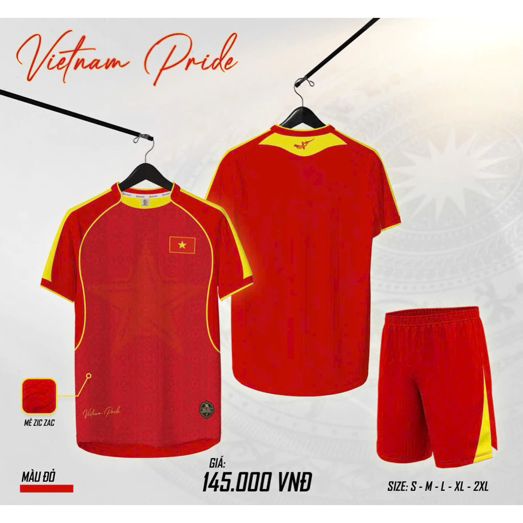 VN Đỏ 2026 Bộ Quần Áo Bóng Đá Thun Mè Cao Cấp ( Có In Tên Số) Logo thêu Loc Sport