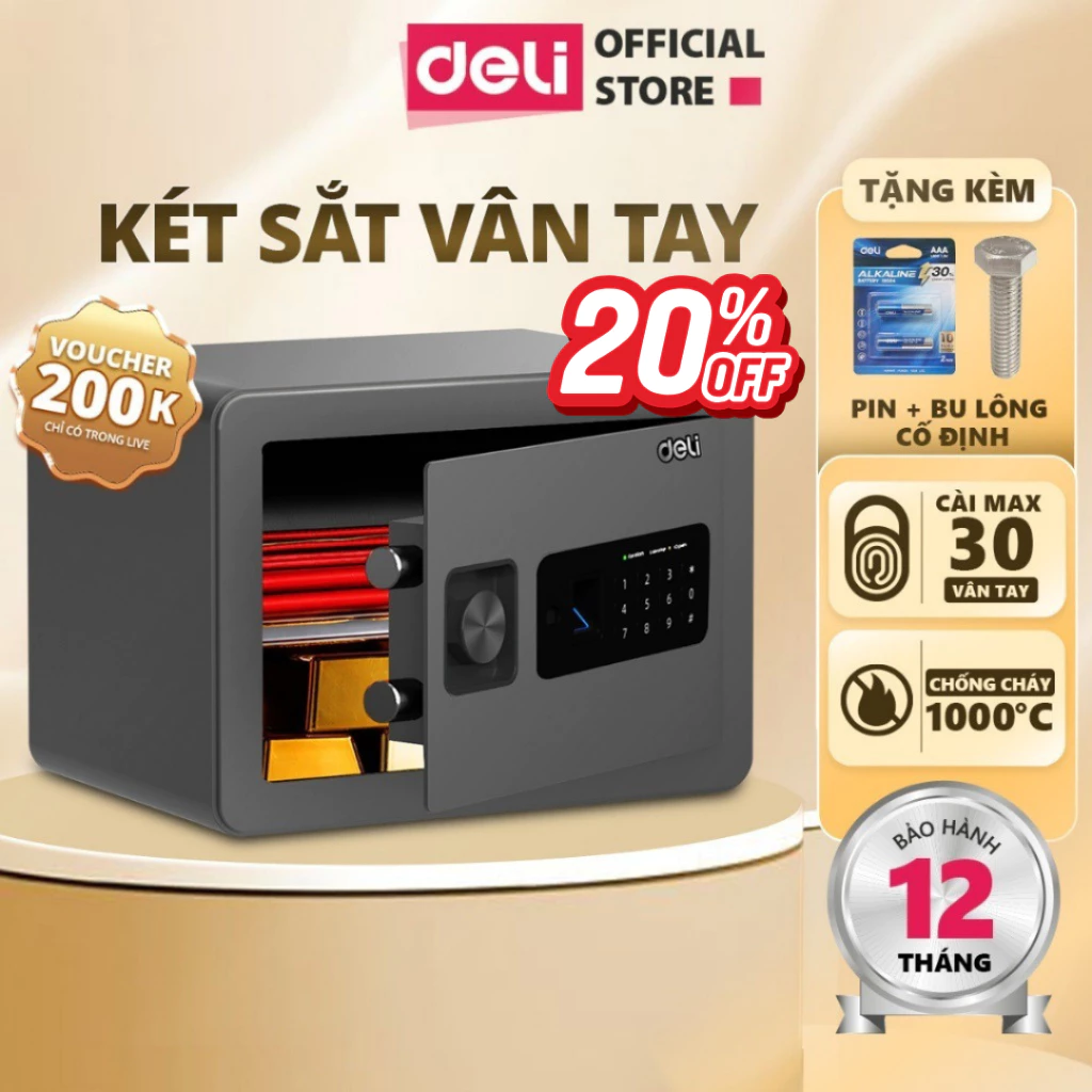 [Tặng Pin] Két Sắt Vân Tay DELI ET591 Két Sắt Khách Sạn Khung Kim Loại Chống Cắt Chống Cháy An Toàn