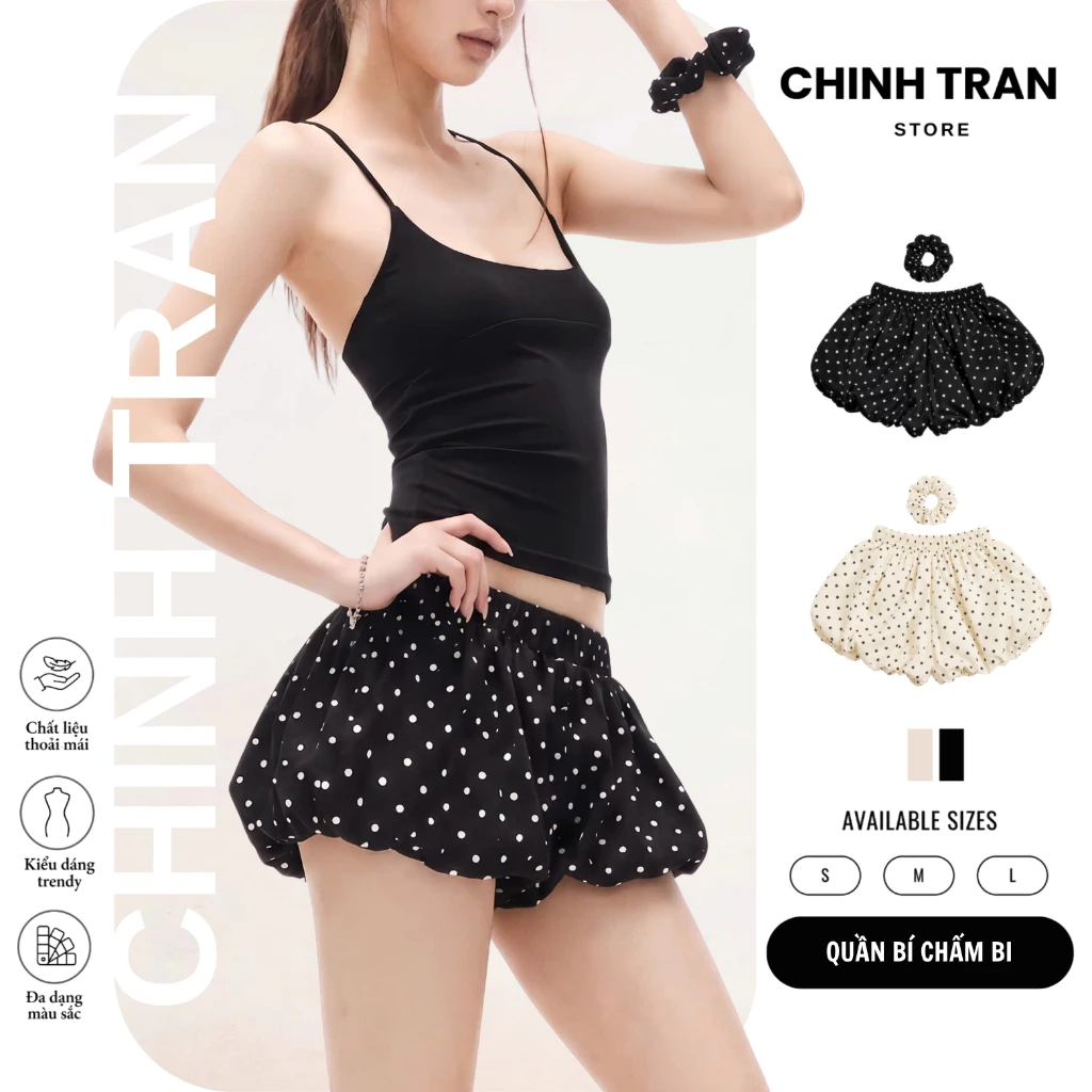 [TẶNG SCRUNCHIES] Quần Short Bí Phồng Chấm Bi Lưng Chun Dễ Thương Trendy - Chinh Trần Store