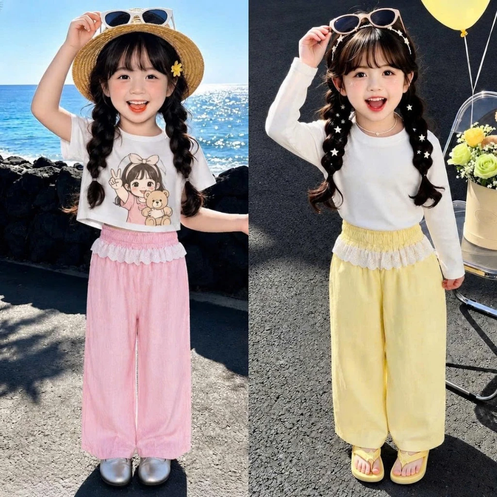 [8-18kg] QUẦN GIÓ LỤA dáng xuông, cạp quần phối ren điệu đà cho bé gái dễ mix đồ mã Quần gió ren- SHOP TUẤN VŨ