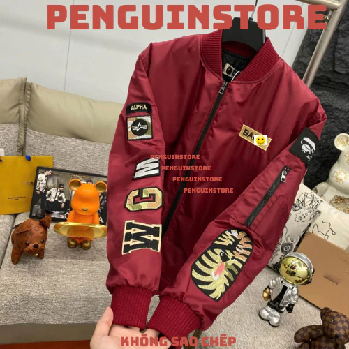 🔥SALE🔥Áo khoác bomber MPabé' họa tiết thêu hình hàm cá mập sau lưng phiên bản ALPHA tay kèm logo trước ngực