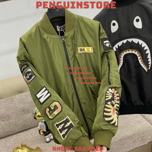 💝SALE💝Áo Khoác Bomber Nam MPabé" Cá Mập Thêu Họa TiẾT Sau Lưng-Full Mẫu Áo Khoác Cá Mập Siêu Cấp 2 Lớp