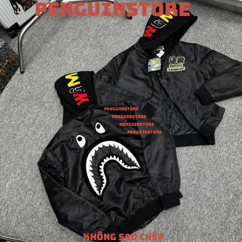🔥CHUẨN HÌNH🔥Áo Khoác Bomber MBaPé Cá Mập Thêu Sau Lưng Phối Mũ Nỉ Logo Hàng 2 Lớp Siêu Cấp Đủ Size