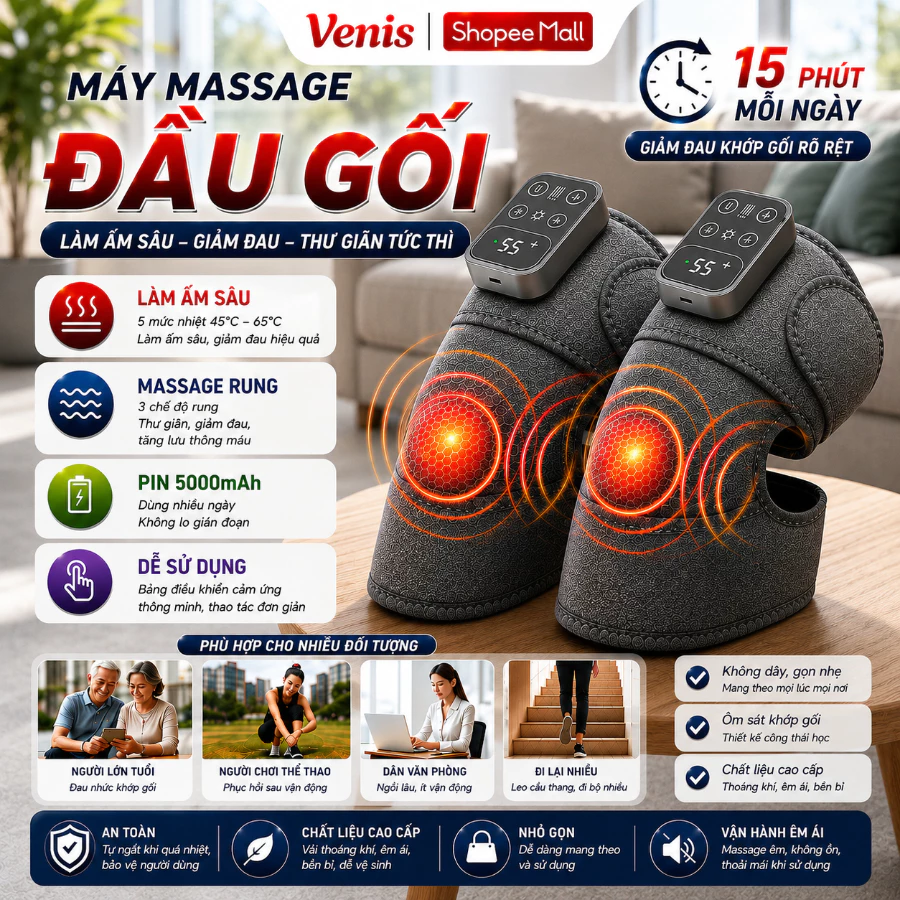 [SSS] Máy Massage Đầu Gối Không Dây Rung 3D Chườm Nóng Hồng Ngoại Hỗ Trợ Giảm Đau Xương Khớp Tại Nhà