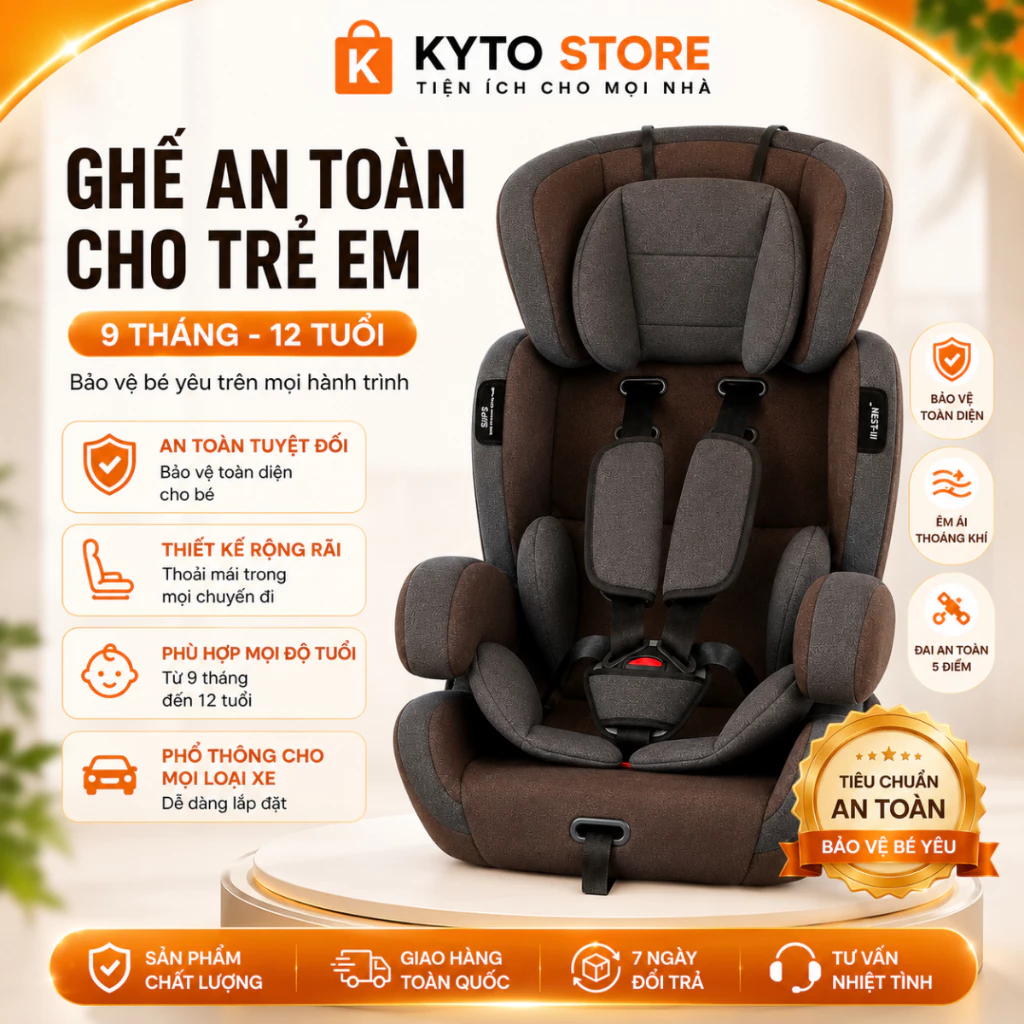 GHẾ NGỒI Ô TÔ TRẺ EM BẢN MỚI 2026 CHO TRẺ 9 Tháng Đến 12 TUỔI TIÊU CHUẨN ECE R44/04