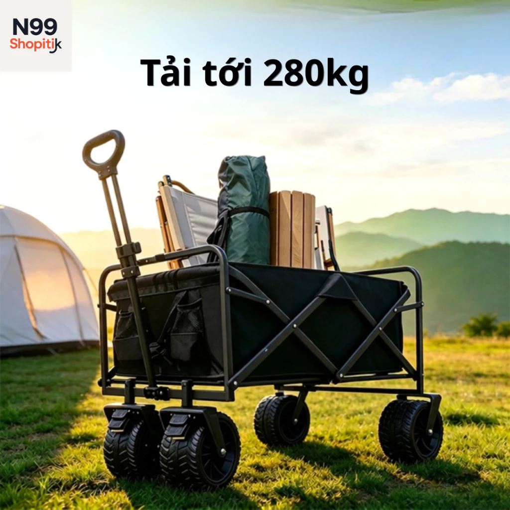 Xe Đẩy Gấp Gọn Đa Năng Càng bánh xe 8cm tải 280kg, Xe Đẩy Hành Lý, Xe Kéo Hàng Đi Chợ Chịu Lực Sơn Chống Gỉ