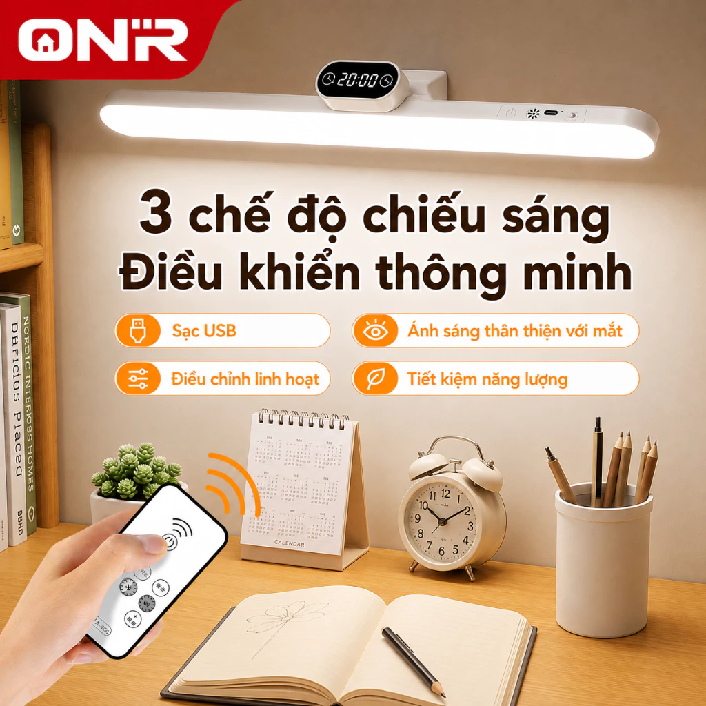 èn Học LED Để Bàn Tích Điện, Đèn Bàn Học Chống Cận Thị 42cm, Hiển Thị Đồng Hồ, Bảo Hành 12 Tháng