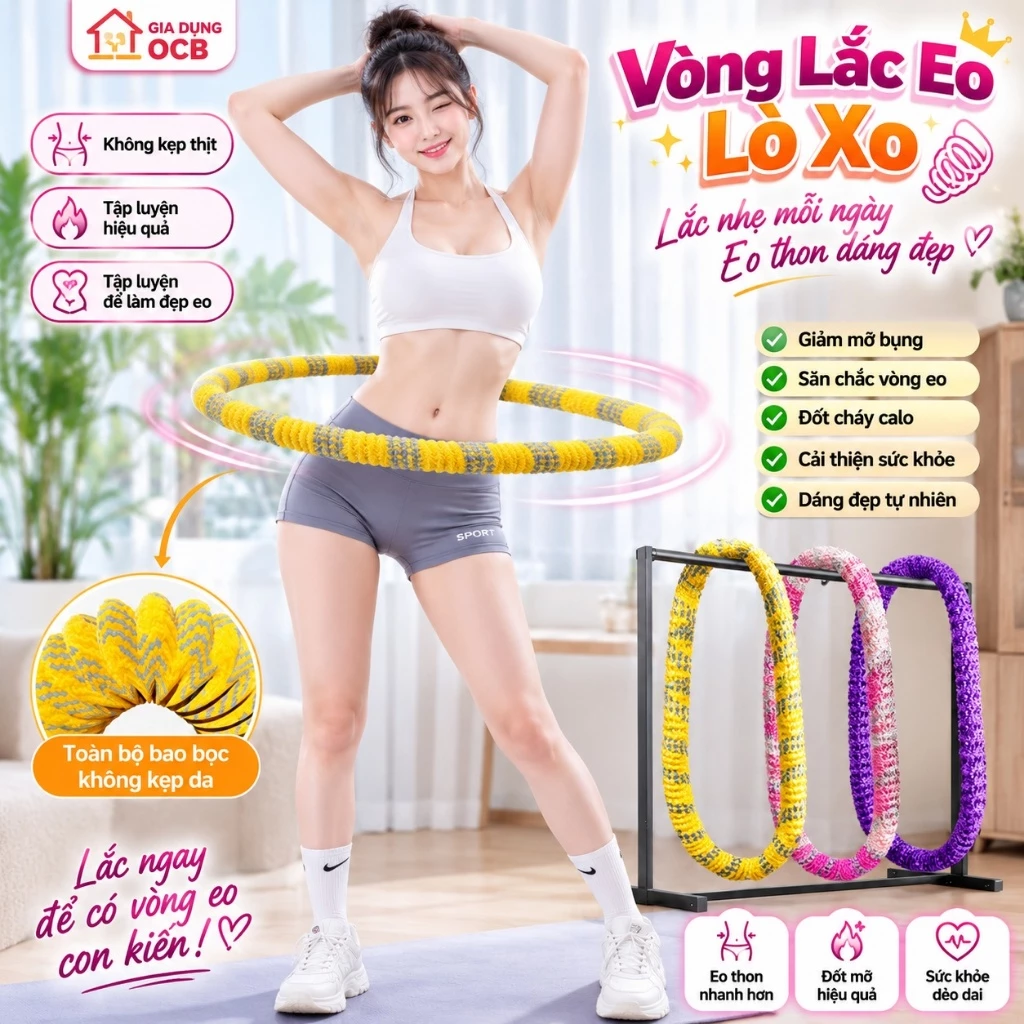 [Nhiều Phân Loại] Vòng Lắc Eo Giảm Mỡ Bụng – Vòng Lắc Eo Lò Xo Bọc Vải Mềm 1.5kg 2kg 2.5kg 3kg