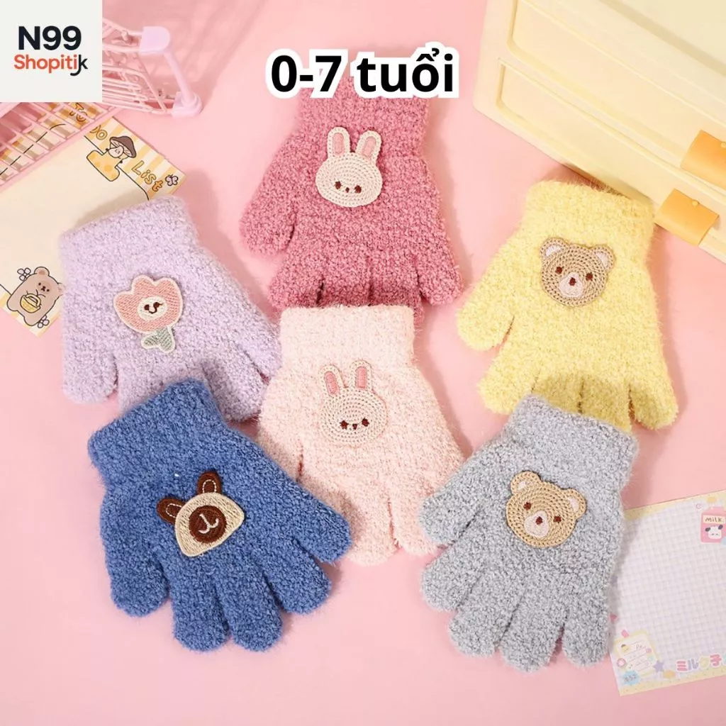 Găng tay trẻ em mùa đông bé trai và bé gái thời trang họa tiết 3D xinh xắn chống lạnh chống nắng