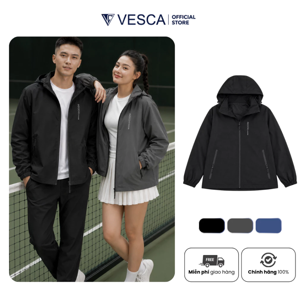 Áo Khoác Gió Nam Nữ Vải Gió Tráng Bạc (Có Thể Tháo Rời Mũ) Chống Nước Unisex Thu Đông VESCA M5