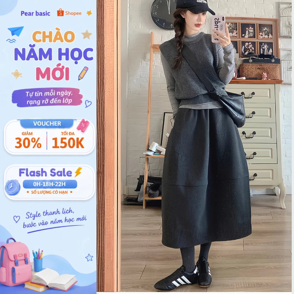 [ MÙA HÈ 2026 ] Chân Váy Bí Dáng Xòe Lưng Cao Tôn Dáng - Chân Váy Nữ Dáng Lửng Chất Nỉ Dày Dặn Ấm Áp V102