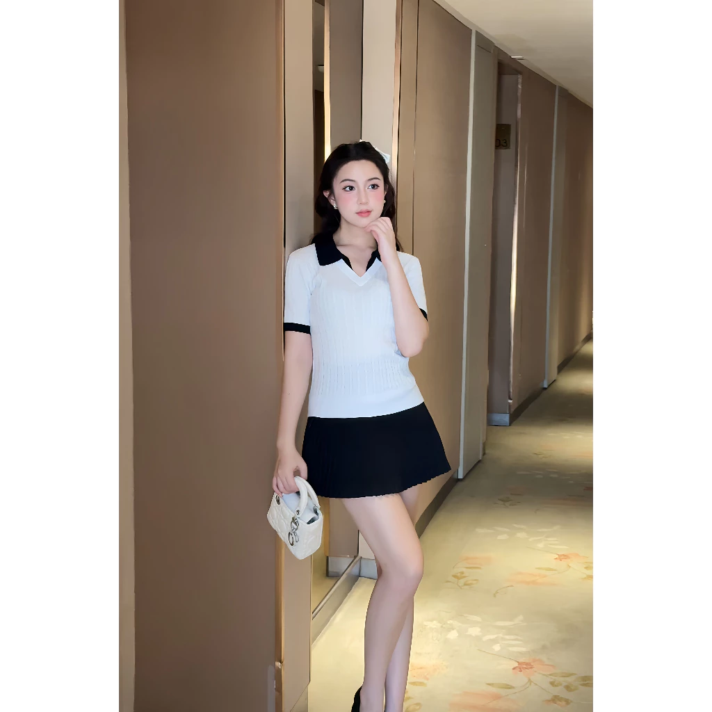 Áo Len Polo Dệt Kim Basic Cổ Bẻ Phối Màu Free Size Thoải Mái Cho Mọi Vóc Dáng Phong Cách Độc Đáo PL003 23THANG9