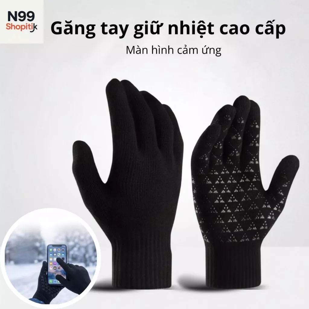 Găng tay len giữ ấm có vân silicon Cao Cấp chống trượt, chống nắng sử dụng được màn hình cảm ứng dày dặn 2025