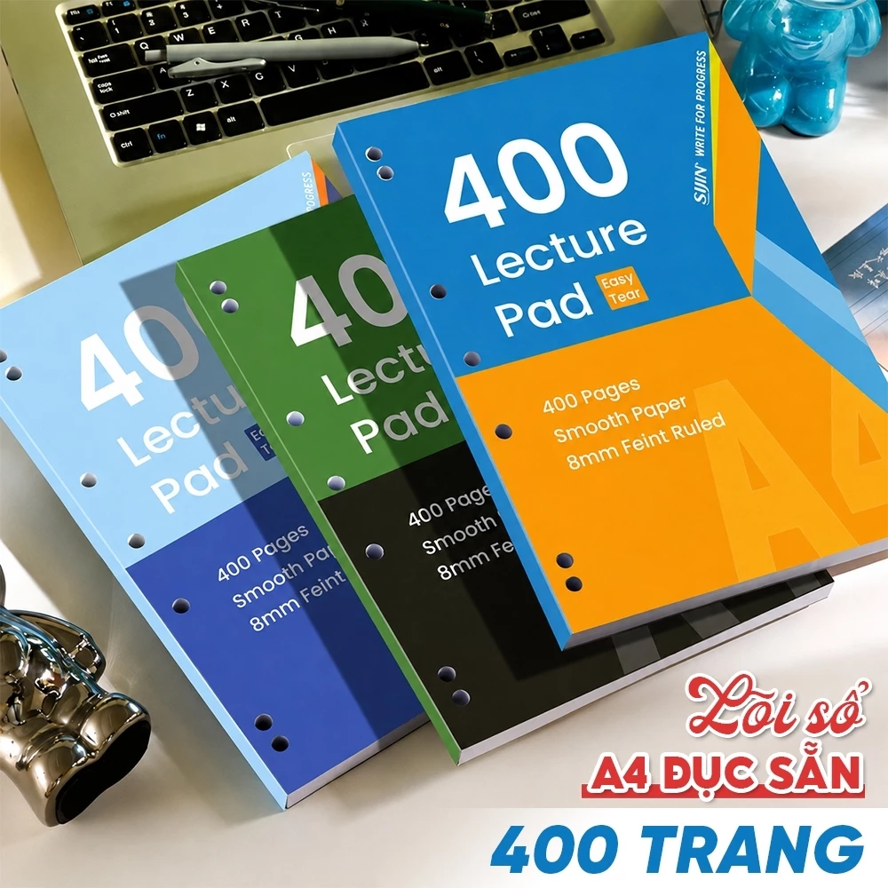 Sổ Xé A4 Đục Lỗ Còng 200/400 Trang Bossee - Sổ Bài Giảng Lecture Pad Ruột Sổ Binder Thay Giấy Kẻ Ngang
