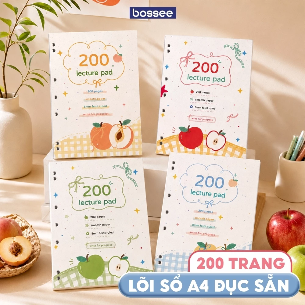 Sổ Đục Lỗ Kẻ Ngang A4 200/400 Trang Bossee - Sổ Xé Tập Lecture Pad Ruột Sổ Còng Binder Ghi Chép Bài Viết Sơ Đồ Tư Duy