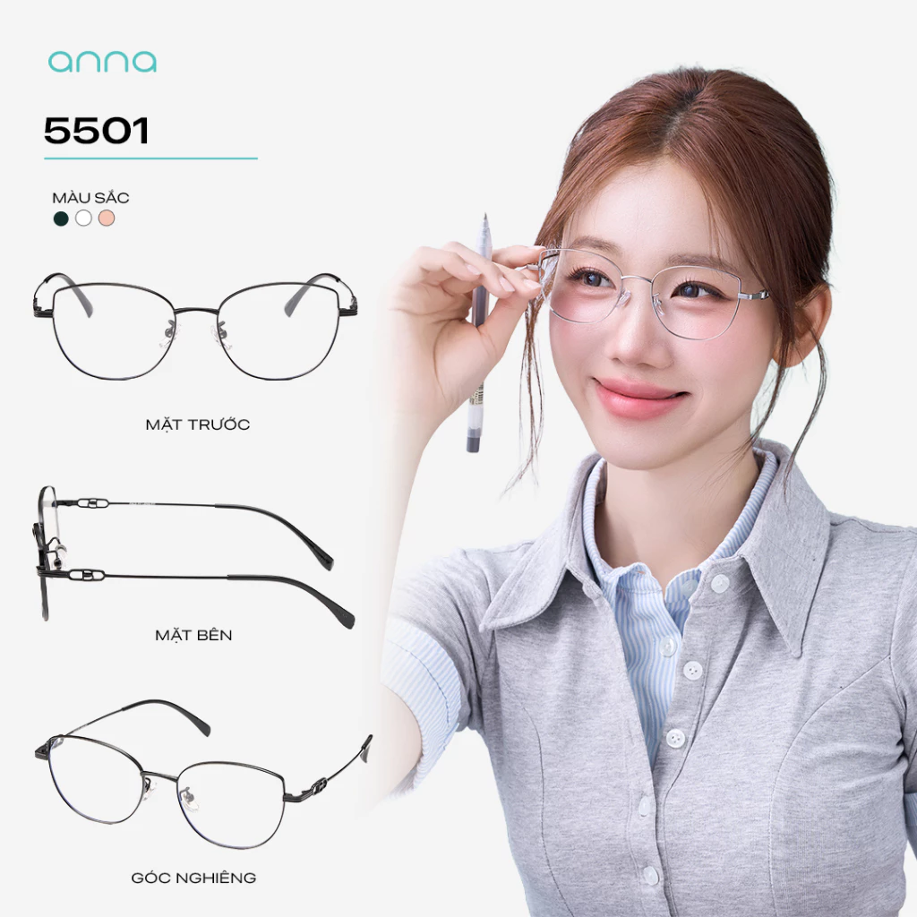 [Shopee Sinh Viên] Gọng kính IP titan cao cấp kèm tròng đổi màu khi ra nắng 0 độ ANNA dáng mắt mèo cá tính 5501 - HỘP DA
