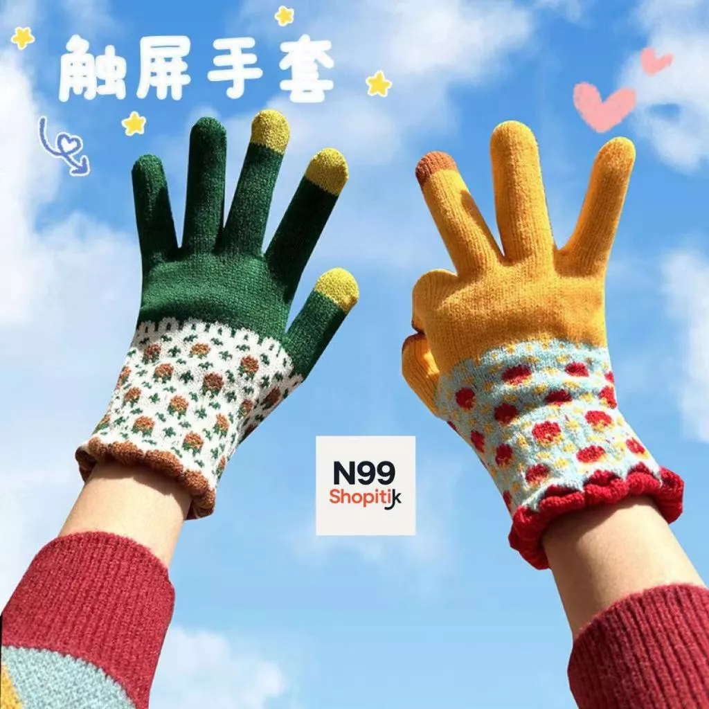 Găng tay len Mặt trời Cây Cối mùa đông cảm ứng điện thoại chống lạnh dành cho học sinh, người lớn dày dặn ấm áp