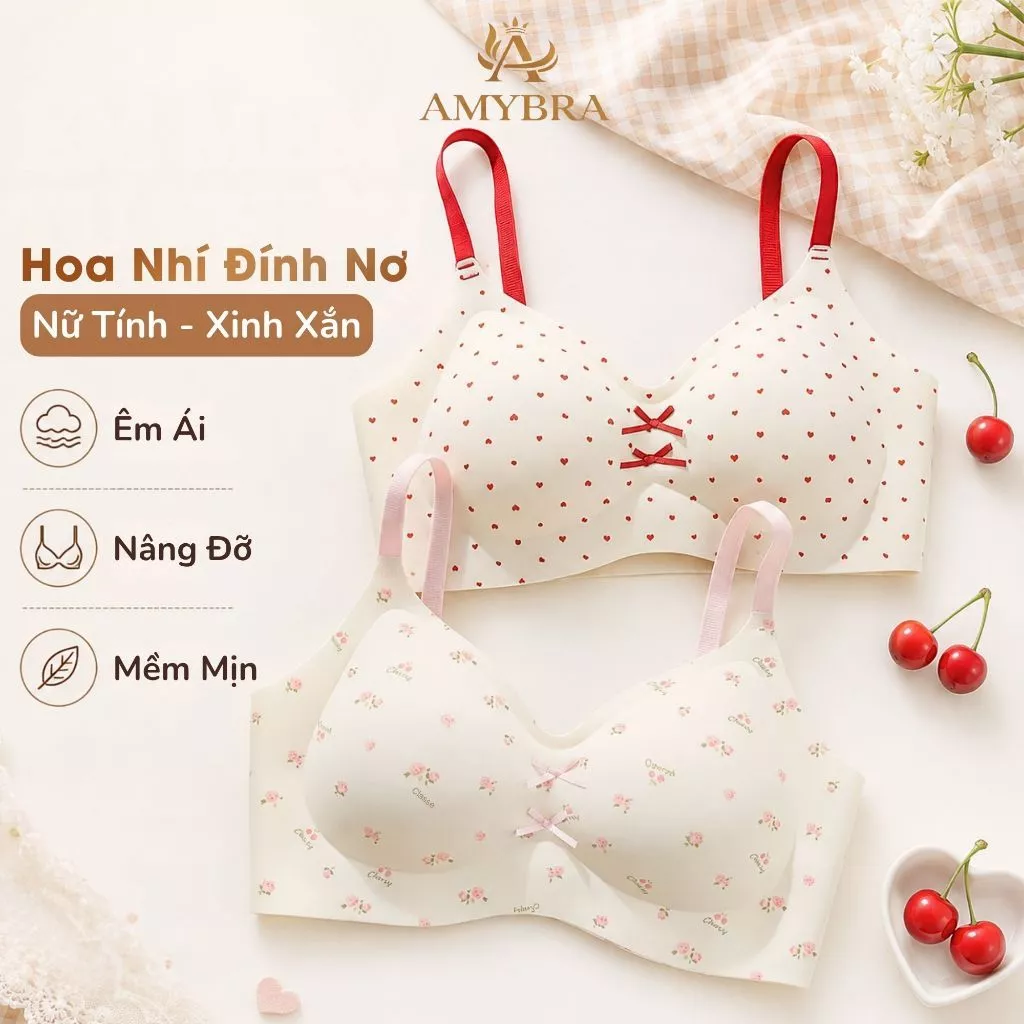 [ AMYBRA MỞ BÁN ] Áo Ngực Nữ Đúc Su Họa Tiết Dễ Thương, Áo Lót không Gọng Mút Vừa Nâng Ngực Tự Nhiên A967