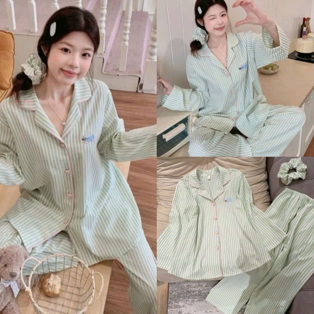 sét bộ pyjama, dài kẻ kèm nơ , chất đũi mềm mát DD19