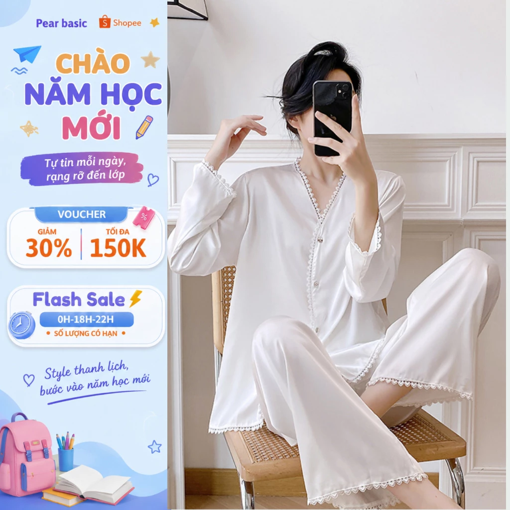 [ BST MỚI ] Đồ Ngủ Nữ, Bộ Ngủ Mặc Nhà Pijama PEAR Lụa Gấm Hoạ Tiết Hoa Suông Cao Cấp Bigsize SB013