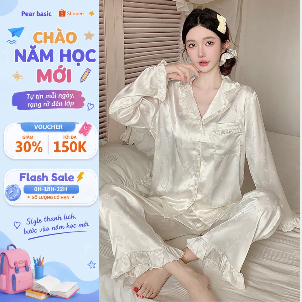 Đồ Ngủ Nữ Dài tay, Cộc Tay. Bộ Ngủ Mặc Trong Nhà Lụa Gấm Hoạ Tiết Hoa Suông Cao Cấp Bigsize
