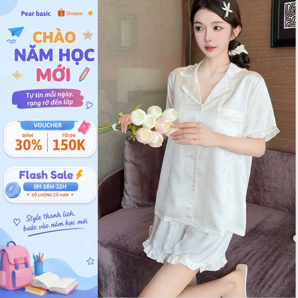 [ DEAL HÈ ] Đồ Ngủ Nữ Cộc Tay Thoáng Mát, Bộ Ngủ Mặc Nhà Pijama PEAR Lụa Gấm Hoạ Cao Cấp Bigsize SB01