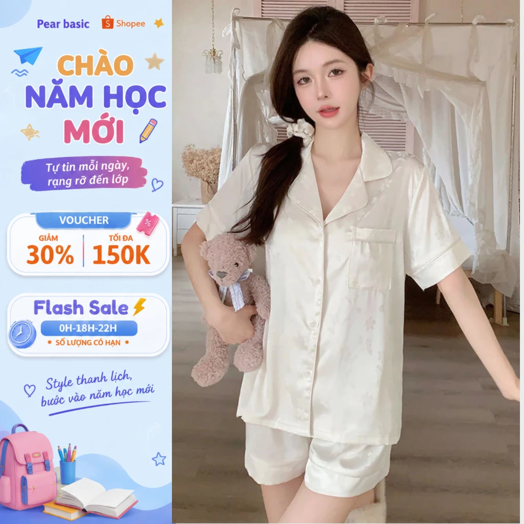 Đồ Ngủ Nữ, Bộ Ngủ Mặc Nhà PEAR Ngắn Tay, Dài Tay Lụa Gấm Hoạ Tiết Hoa Suông Cao Cấp Bigsize
