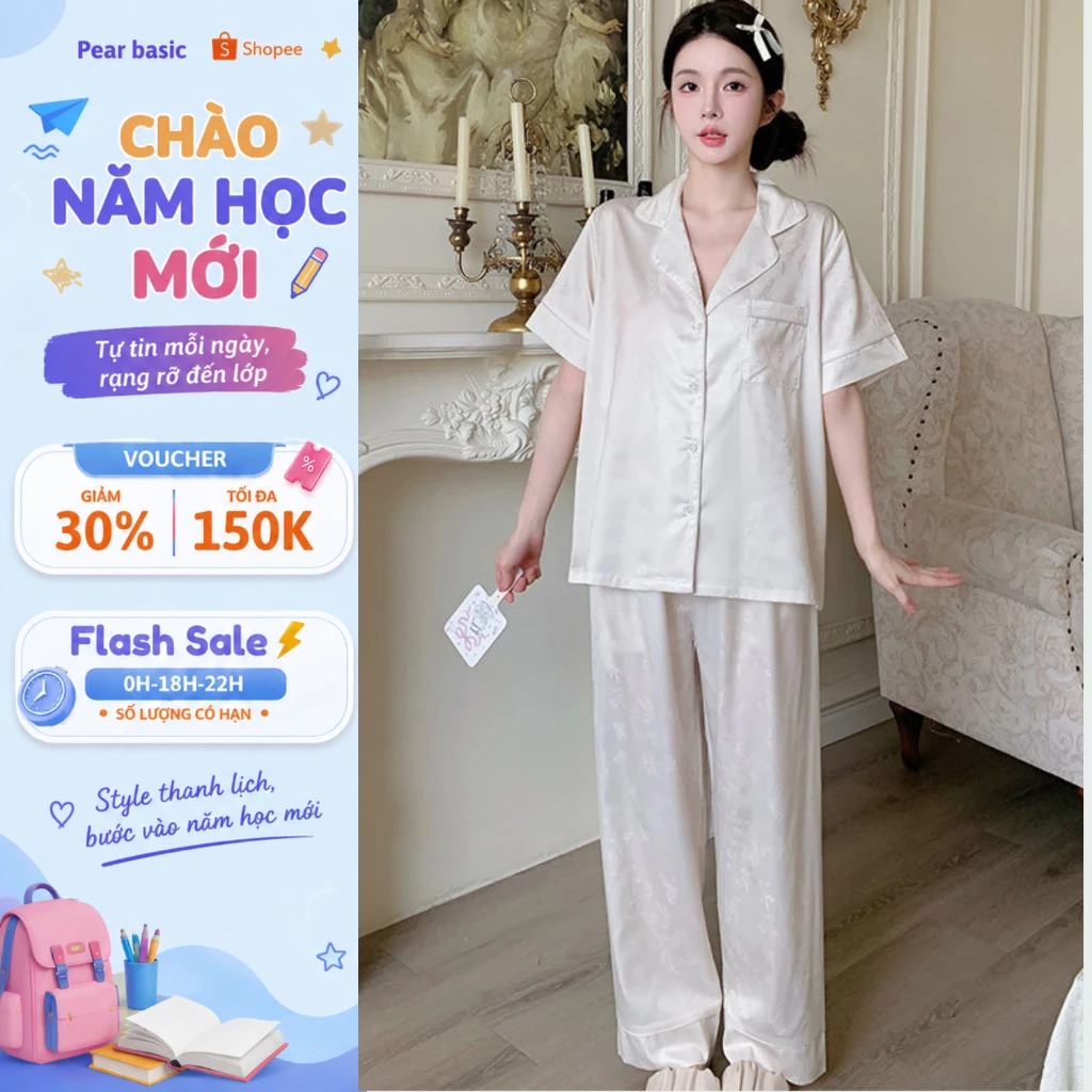 [ BST MỚI ] Set đồ ngủ chất lụa satin mềm mặc thoải mái, Bộ ngủ cộc tay, dài tay họa tiết sang chảnh