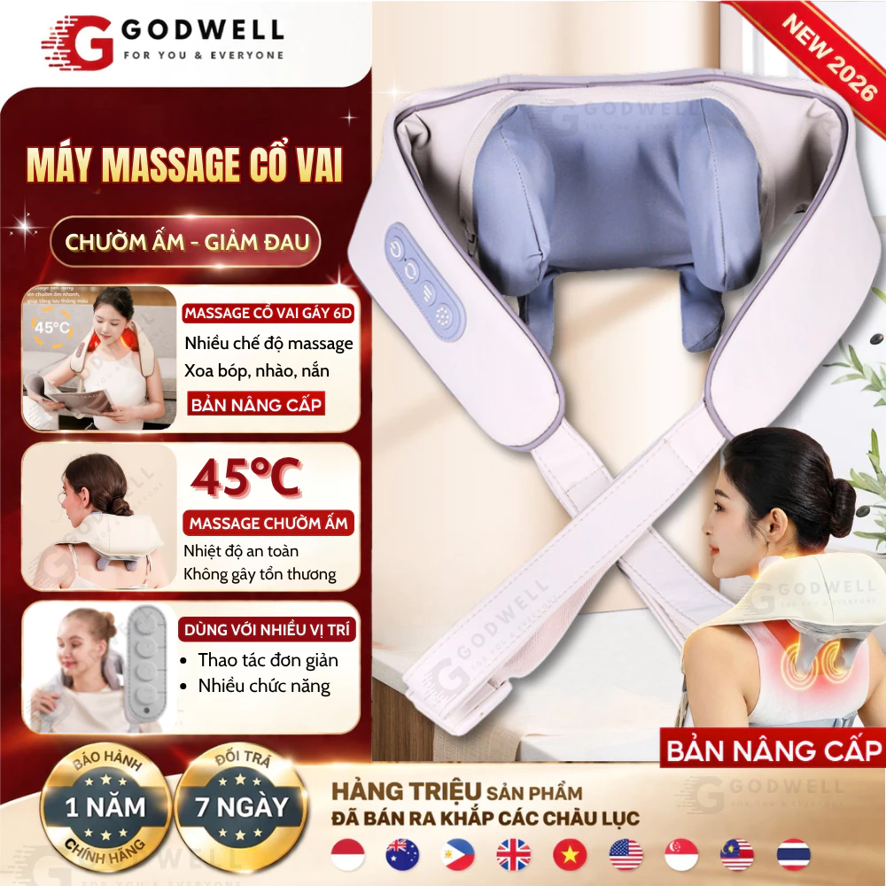 Máy Massage Cổ Vai Gáy 6D Giảm Đau Mỏi Vai Gáy, Mô Phỏng Bàn Tay Massage Giãn Cơ Sâu Chườm Ấm 45°C