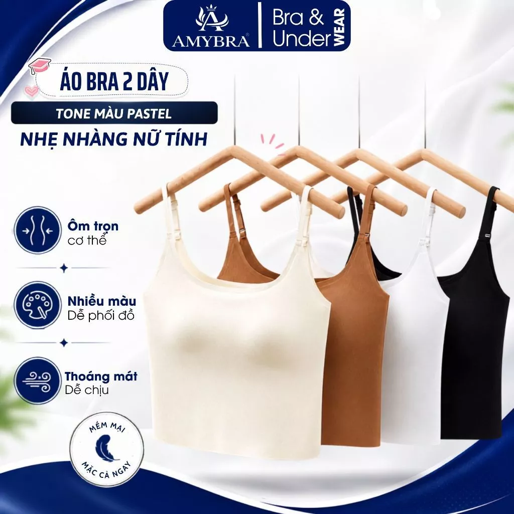 Áo 2 Dây Nữ Có Mút Định Hình V1 Chống Xệ Nâng Đỡ Ngực, Áo Bra Nữ Thun Lạnh Mềm Mát AMYBRA B6683